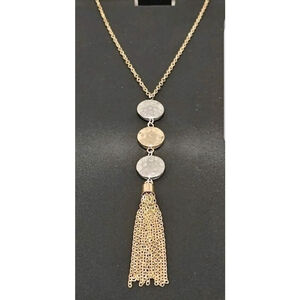 Banana Republic Gold & Silver Hammered Disc Tassel Necklace